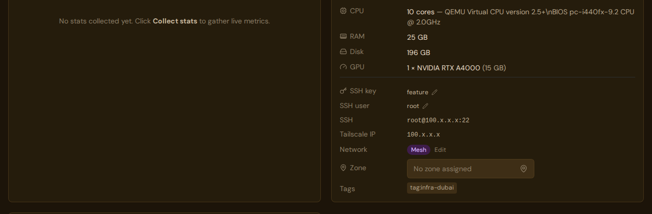 PodWarden host hardware card with GPU details